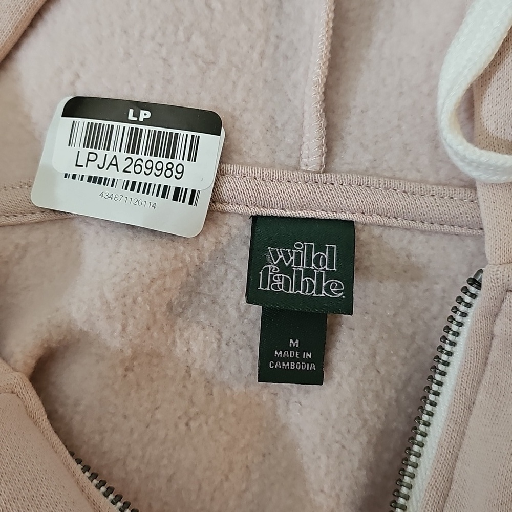 Wild Fable Women's Merrow Edge Hooded Zip-Up Sweatshirt Oversized Pink - Picture 4 of 4